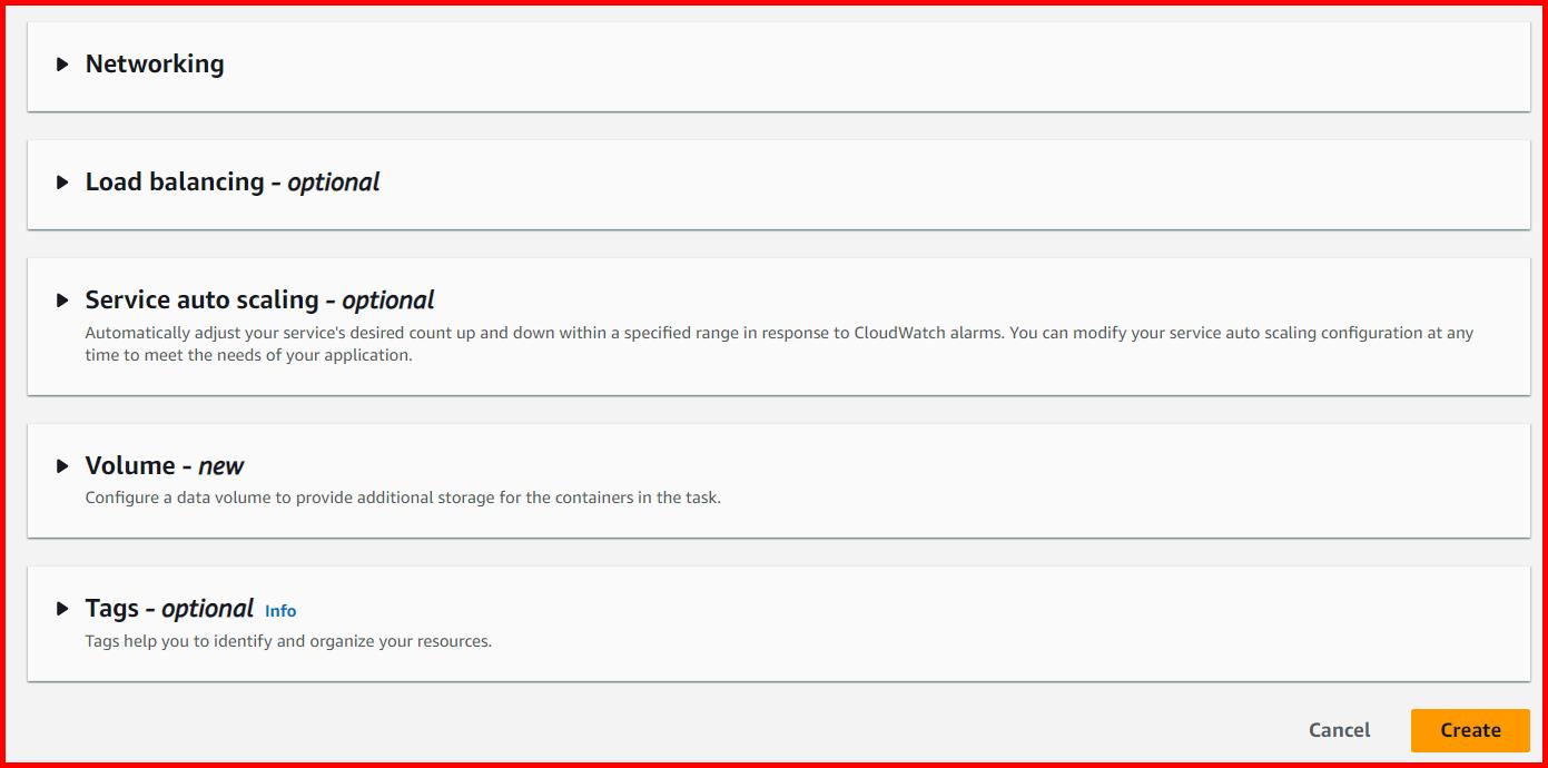 Picture showing the create button for creating the service